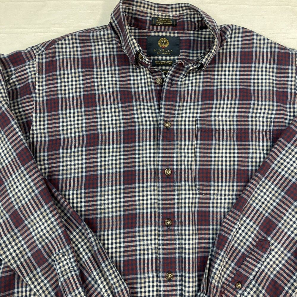 Viyella Shirt Mens Large Multicolor Plaid Cotton Wool Flannel Button Down Tartan